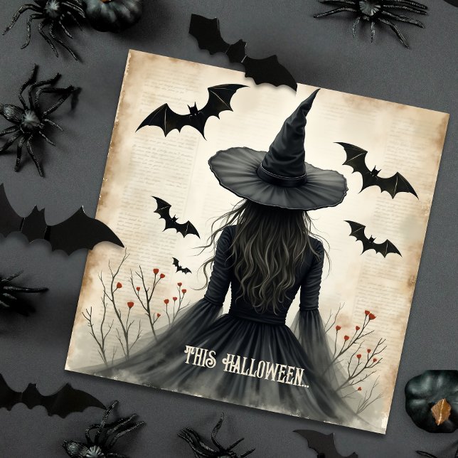 Encantadora tarjeta de saludo plana para brujas de (An elegant yet sophisticated and spooky Halloween greeting for any age.)