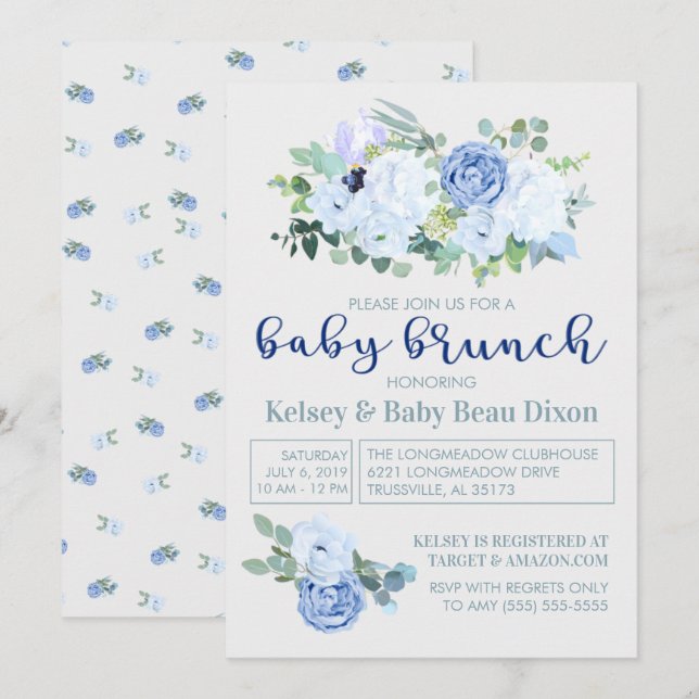Encantadora y moderna invitación a un brunch flora (Anverso / Reverso)