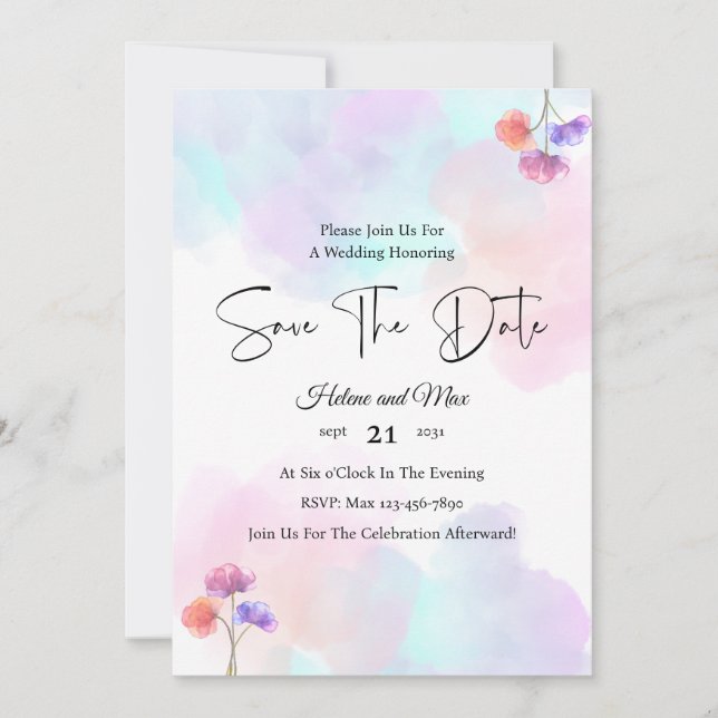 Encantadoras invitaciones a la boda rosa y azul (Anverso)