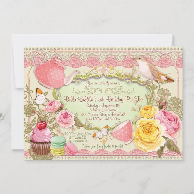 Encantadoras invitaciones a la fiesta del té (Anverso)