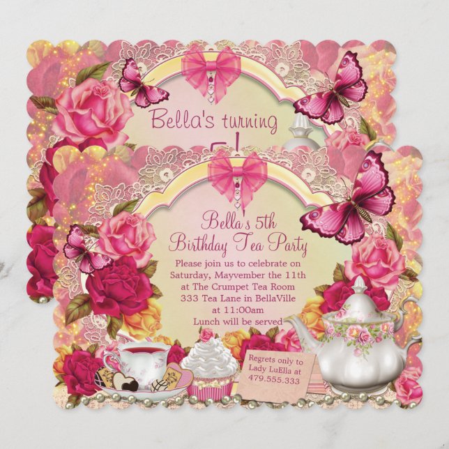Encantadoras invitaciones a la fiesta del té (Anverso / Reverso)