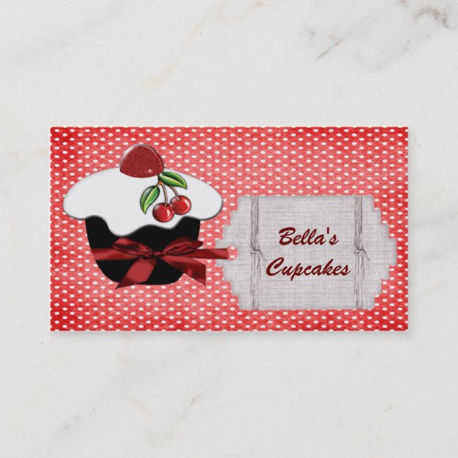 encantadoras tarjetas de negocios de cupcake rojo (Anverso)