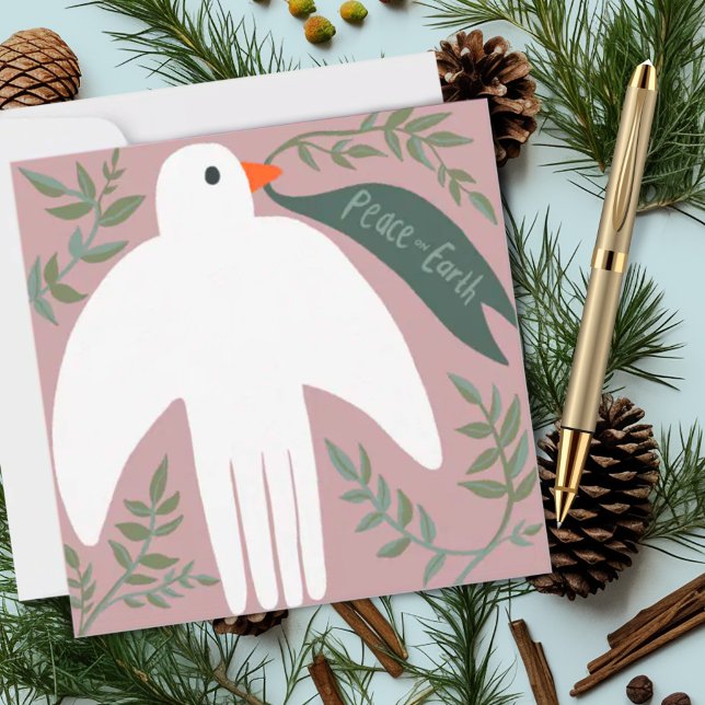 Encantadores Navidades de la paloma de la paz Rosa (Peace on Earth dove holiday Christmas card)