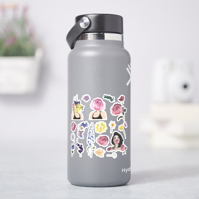 Encantadores pegatinas con ramo de flores de prima (hidrofrasco)