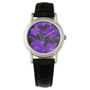 Encantamiento Rosas púrpuras reloj de pulsera flor