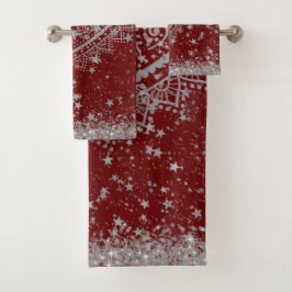 Encantando Mandala con estrellas plateadas en rojo