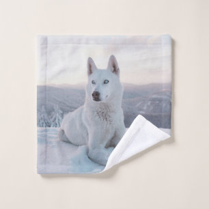 Encantando Perro Husky Blanco en la nieve