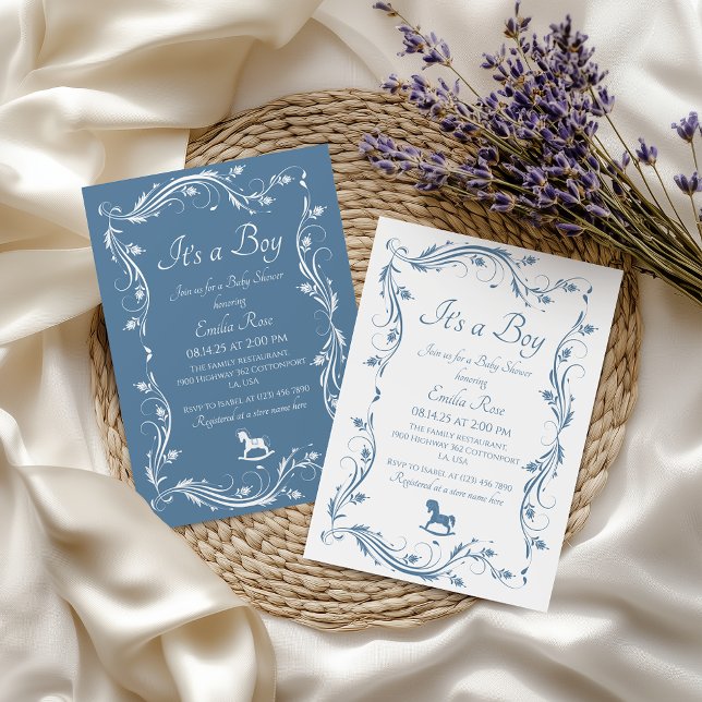 Encantante Invitación Clásica de Niño en Azul Polv (Subido por el creador)