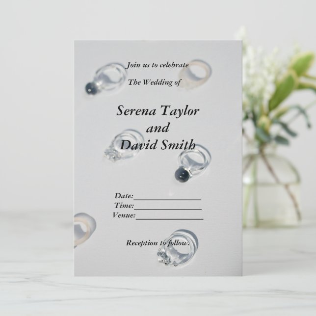 Encanto clásico: Invitación a la boda negra y gris (Anverso de pie)