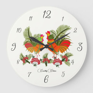 Encanto Rústico – Reloj de Pared de Gallo y Gallin