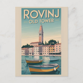 Encanto vintage: Vieja torre de la postal de Rovin