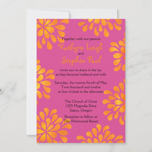 Encantos rosas y Naranjas - invitación a la boda (Anverso)