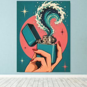 Encendedor de arte pop surrealista retro con ola d