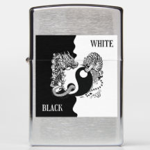 Encendedor Zippo negro y blanco Tigre y Dragón