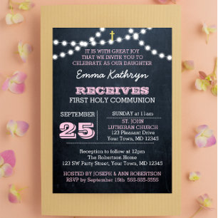 Encendido de cartón rosa Invitación a la Primera C