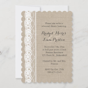 Encendido en blanco en el ensayo Burlap Invitación