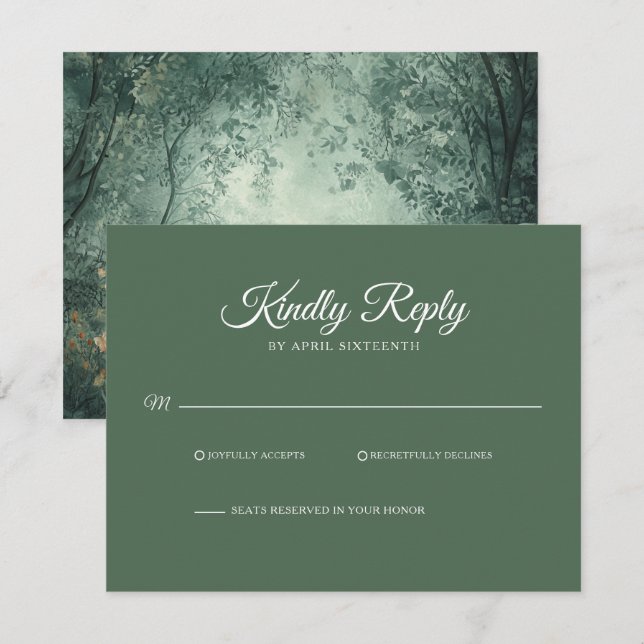 Enchanted Forest Dark Green Wedding RSVP (Anverso / Reverso)