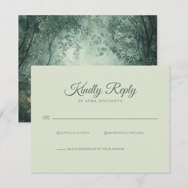 Enchanted Forest  Green Wedding RSVP (Anverso / Reverso)