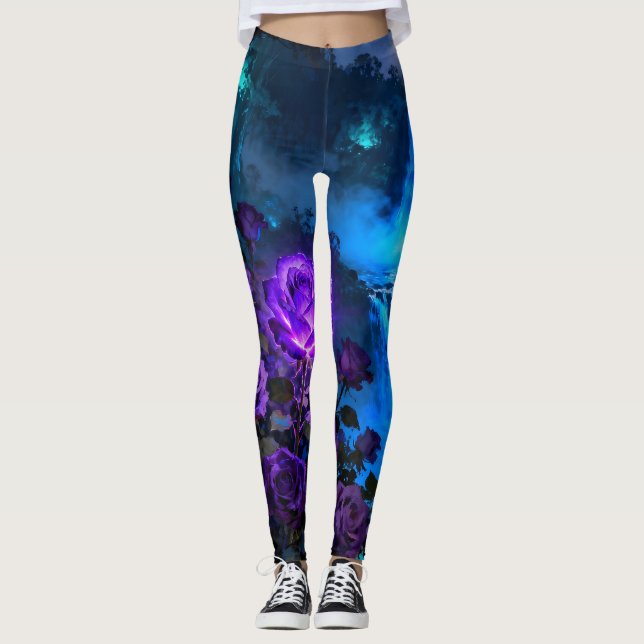 Enchanted Purple Rose Waterfall Leggings (Anverso)