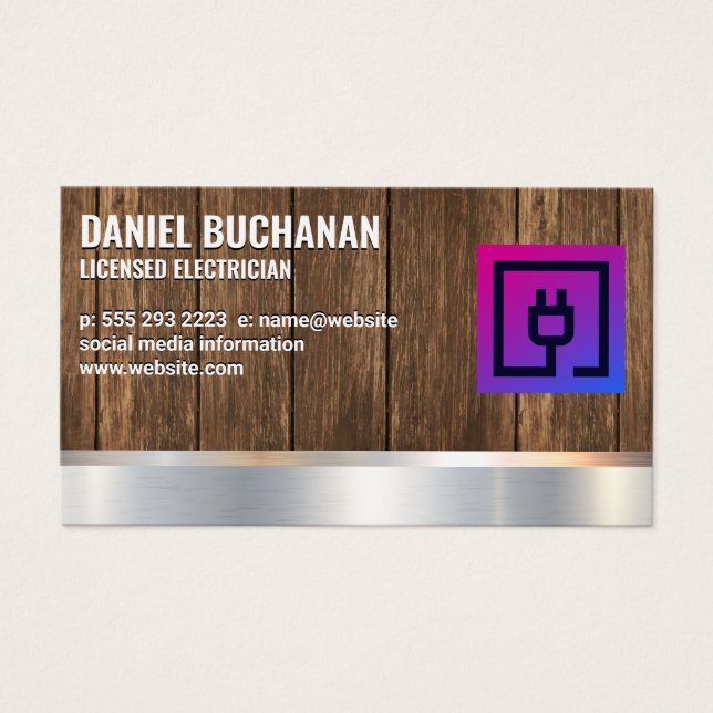 Enchufe eléctrica | Electricista | Madera Metaliza (Frente)