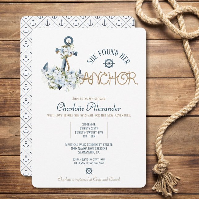 Encontró Su Invitación Náutica A La Ducha Náutica (Sail into love with this floral anchor bridal shower invitation.)