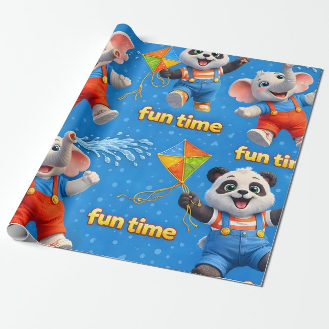 Encuentra papel de regalo premium de panda y elefa (Desenrollado)