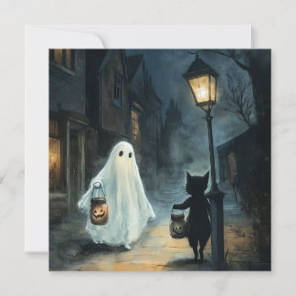 Encuentro de Fantasma y Gato de Halloween