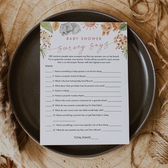Encuesta de Baby Shower de SAFARI dice tarjeta de  (Subido por el creador)