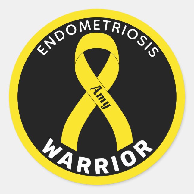 Endometriosis Warrior Ribbon Pegatina de Ronda Neg (Anverso)
