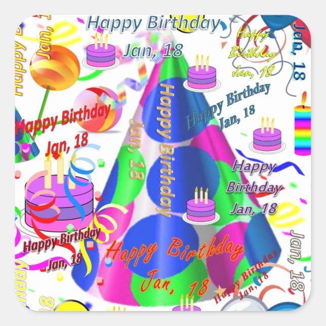 Enero, 18 niños Pegatinas de cumpleaños (Anverso)