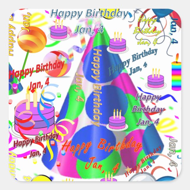 Enero, 4 niños Pegatinas de cumpleaños (Anverso)