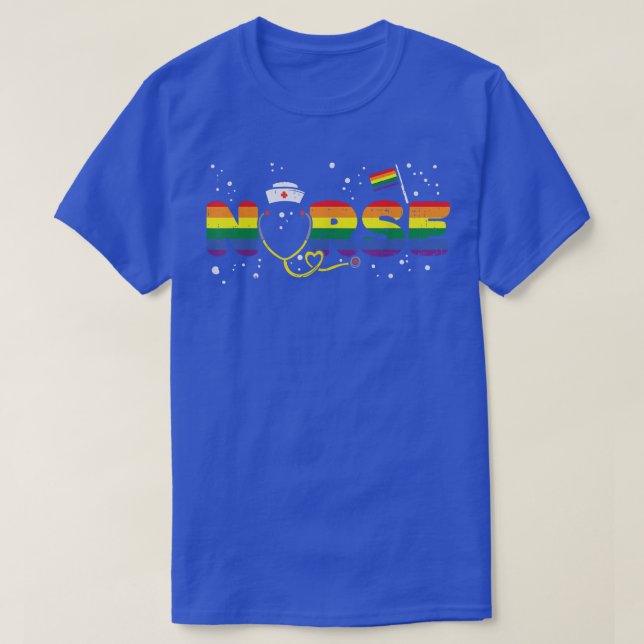Enfermera con bandera arco iris RN Scrub Top Gay P (Diseño del anverso)