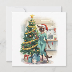 Enfermera decorando el árbol de Navidad en el hosp