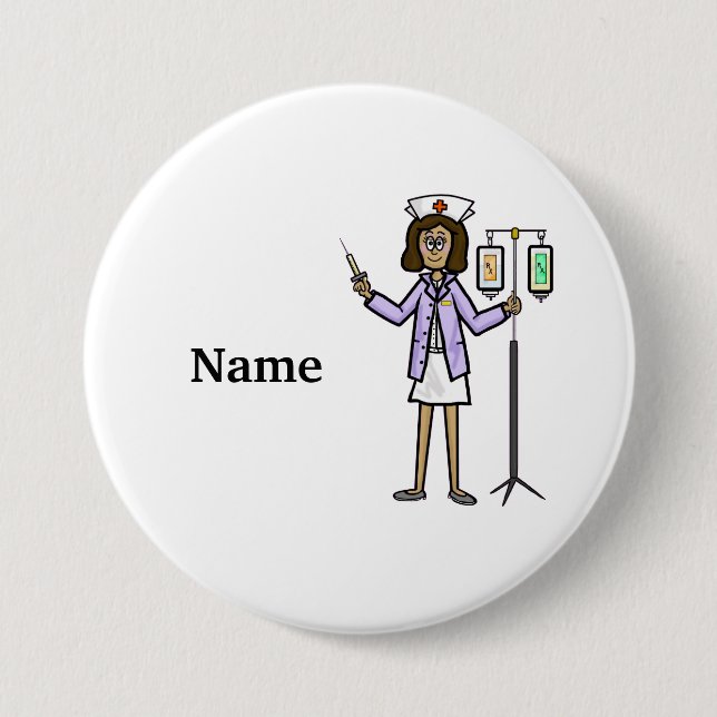 Enfermera femenina con bolsos IV y botón de jering (Anverso)