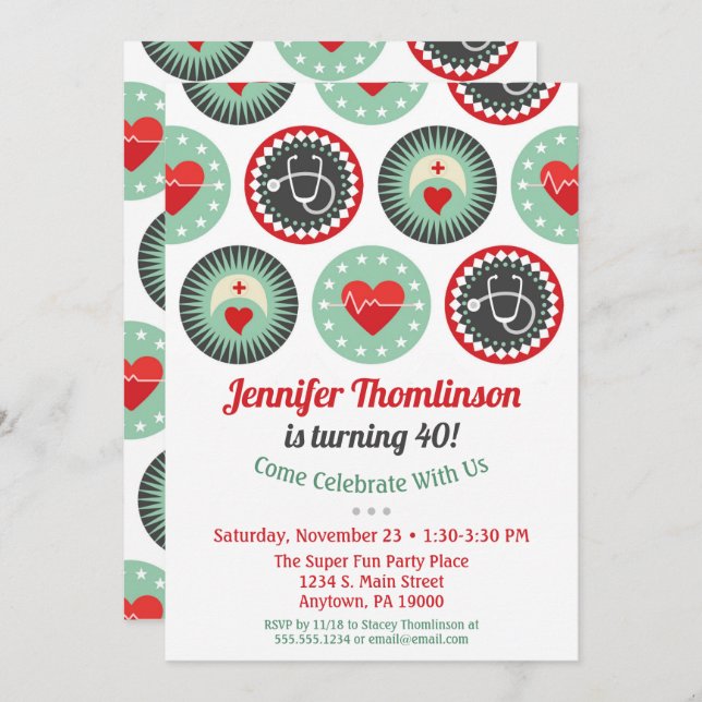 Enfermera Fiesta de Enfermería de Invitación a Cum (Anverso / Reverso)