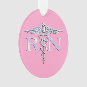 Enfermera inscrita RN Caduceus en decoración rosa 