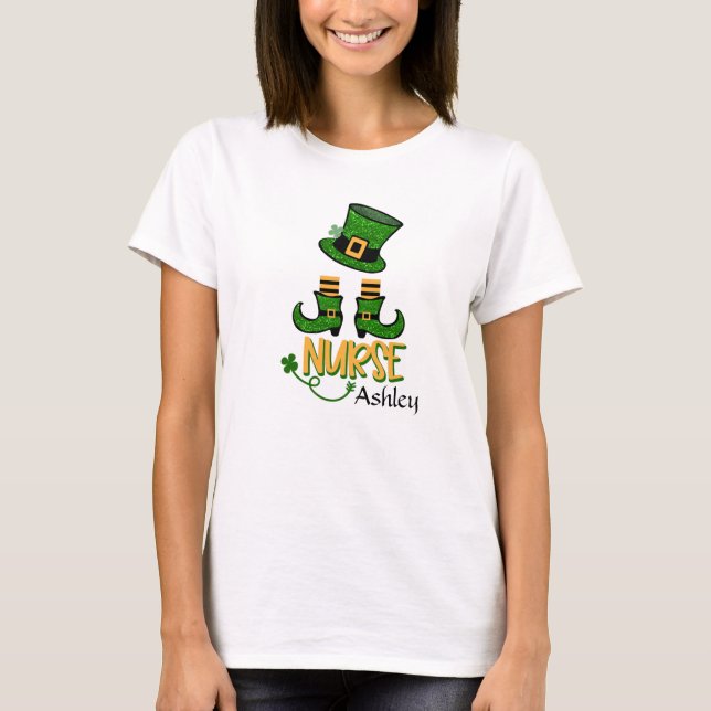 Enfermera, Leprechaun, añada nombre camiseta de mu (Anverso)