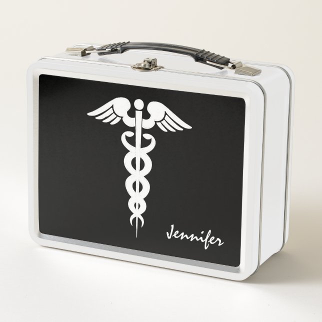 Enfermera Médica Caduceus Personalizado Blanco Neg (Anverso)