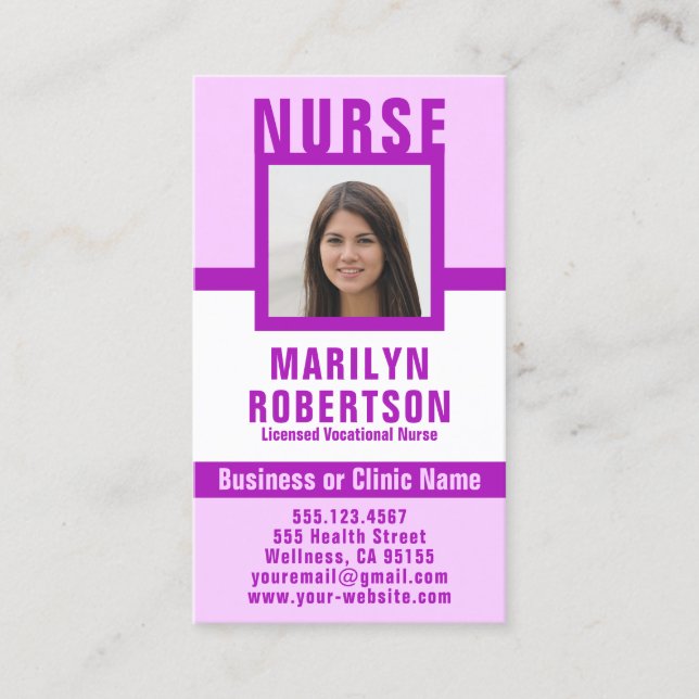 Enfermera RN, LVN, LPN, tarjeta de visita de cuida (Anverso)