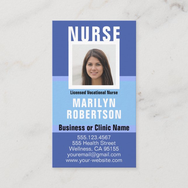 Enfermera RN, LVN, LPN, tarjeta de visita de cuida (Anverso)