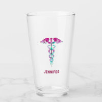 Enfermera Verde azulada Caduceus rosa Retro Person