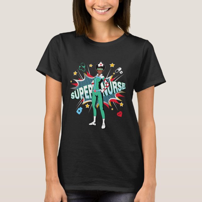 Enfermeras negras camisetas rocas super héroe grac (Anverso)