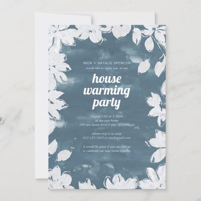 Enfoque floral Invitación a la fiesta de calentami (Anverso)