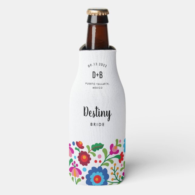 Enfriador de Botella para Boda con Bordado Mexican (Frente de la botella)