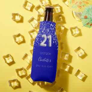 Enfriador De Botellas 21° cumpleaños nombre de purpurina real azul plate