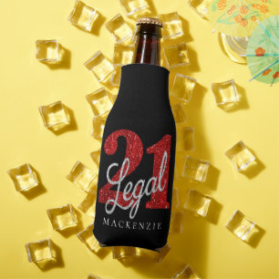 Enfriador De Botellas 21 y legal   Red Faux Purpurina 21º cumpleaños