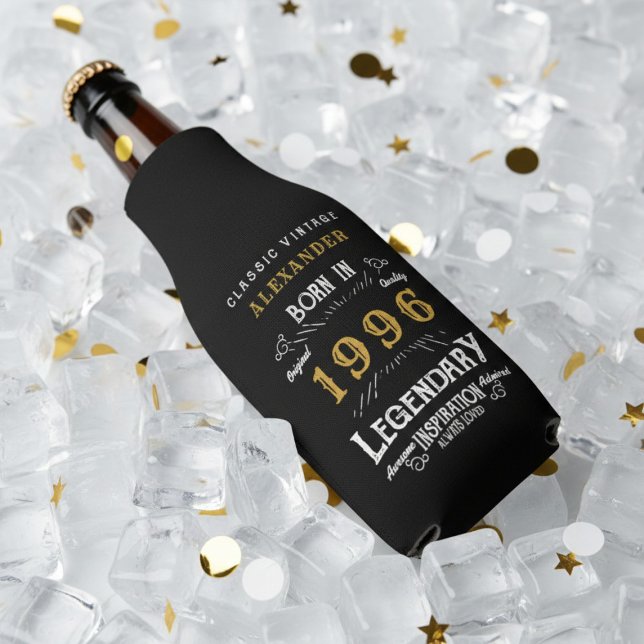 Enfriador De Botellas 30th Birthday 1996 Name Legend Chic Black Gold (Born 1996 Legend Bottle cooler with ice background.)