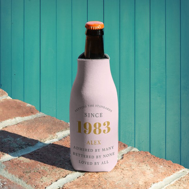Enfriador De Botellas 40.º Nacimiento 1983 Moda Gris Rosa Elegante (Subido por el creador)