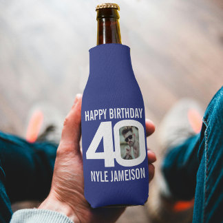 Enfriador De Botellas 40 cumpleaños azul y blanco dos fotos Cooler