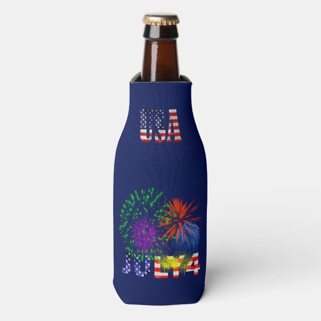 Enfriador De Botellas 4 de julio Fuegos artificiales (Frente de la botella)